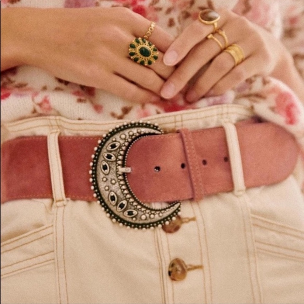 Sezane Pink Belt with Silver Crescent Buckle - final price will not go below $75